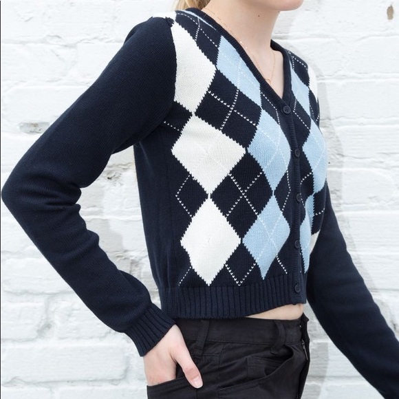 Brandy Melville | Sweaters | Brandy Melville Blue And White Argyle  Elizabeth Cotton Argyle Sweater | Poshmark